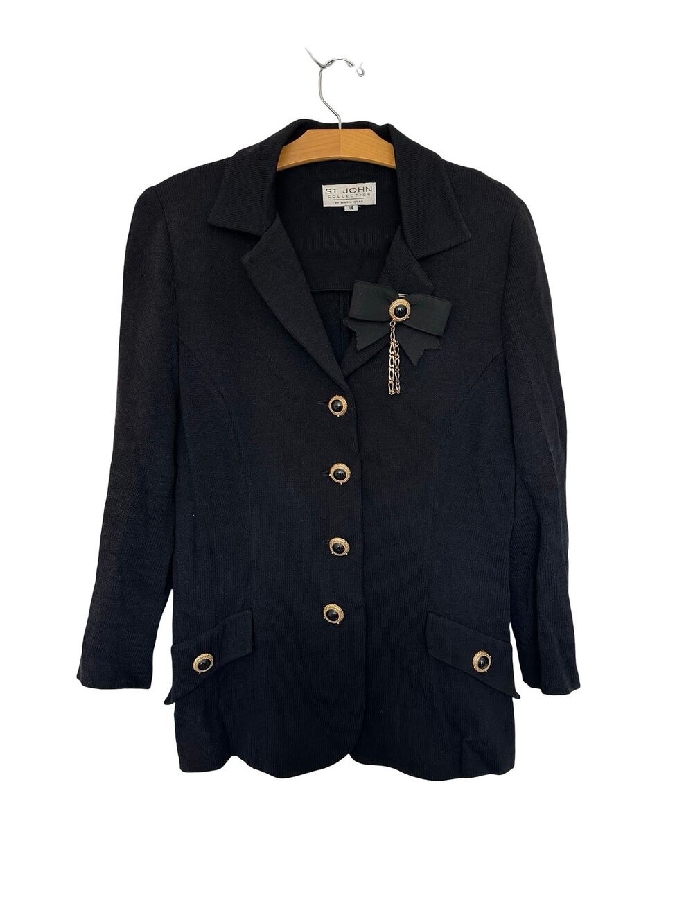 Vintage St. John Collection Santana Knit Blazer Jacket Gold Button Old Money 14